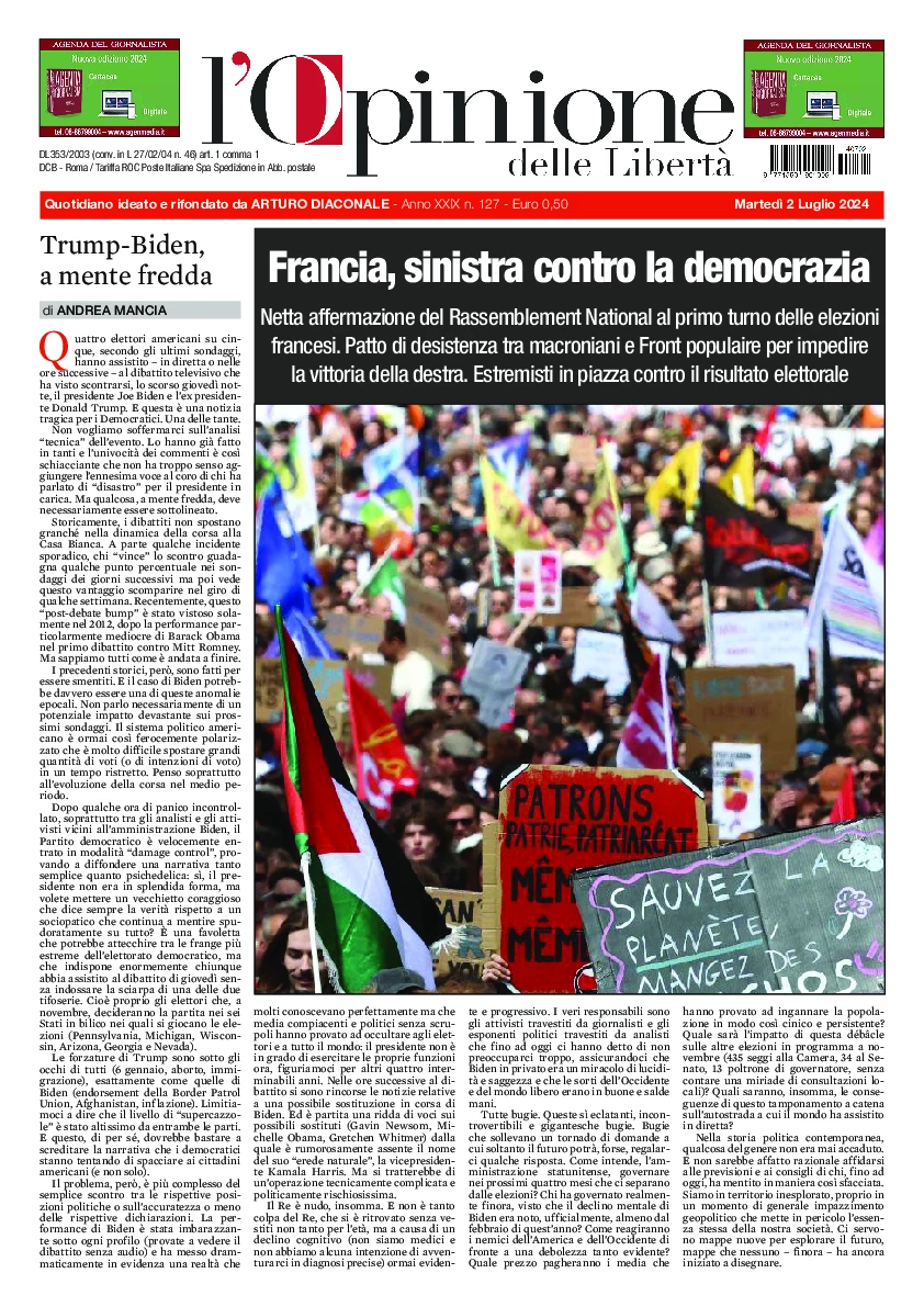 Prima-pagina-opinione della liberta-edizione-di-oggi-2024-07-02